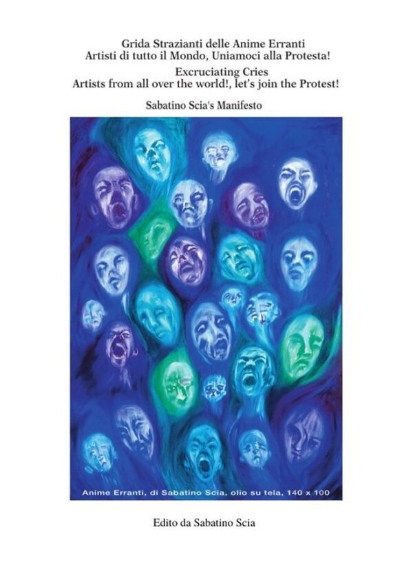 Copertina del manifesto «Grida Strazianti delle Anime Erranti» con il dipinto «Anime Erranti» di Sabatino Scia, olio su tela, 140 × 100