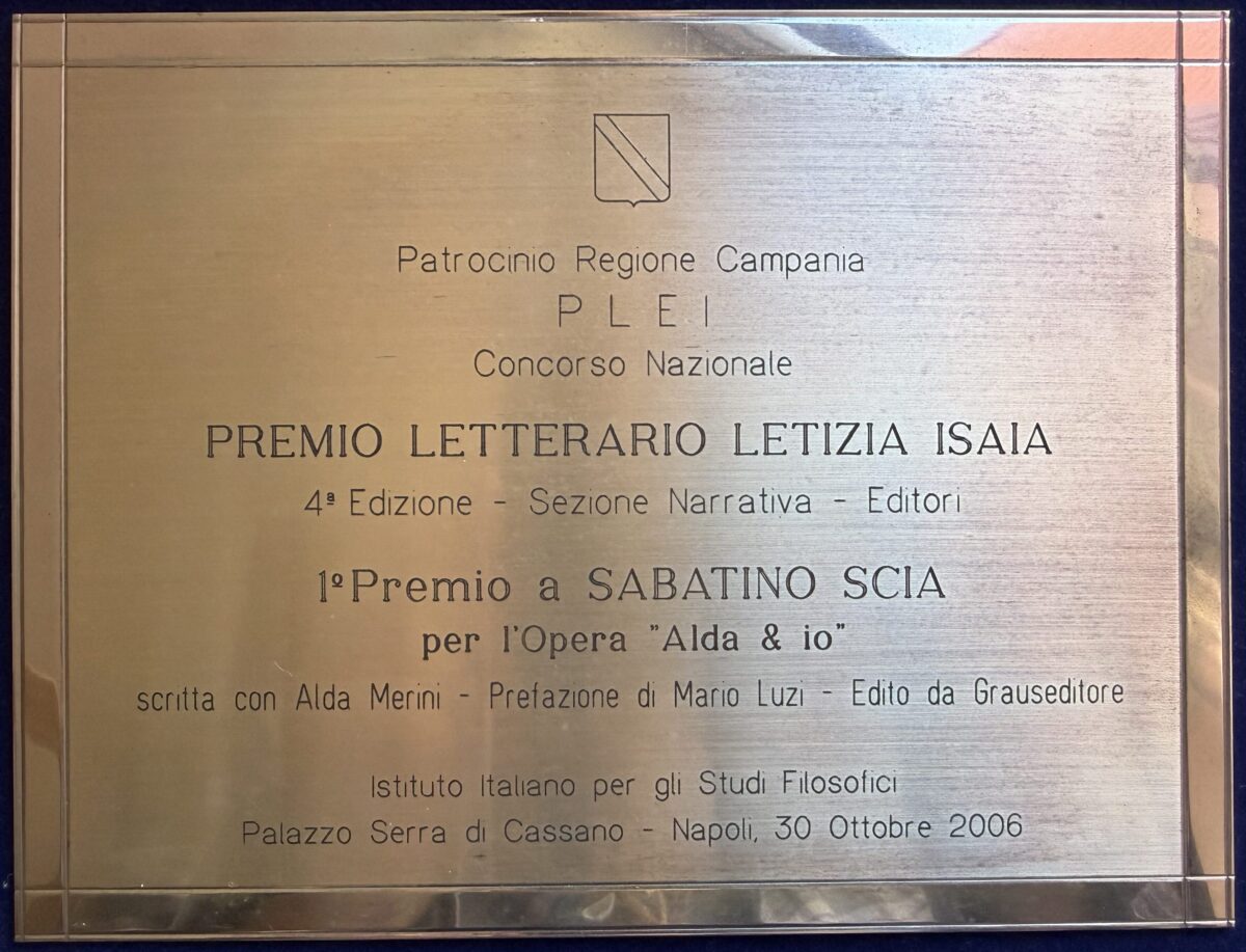 Targa del Premio Letterario Letizia Isaia, IV edizione, 2006